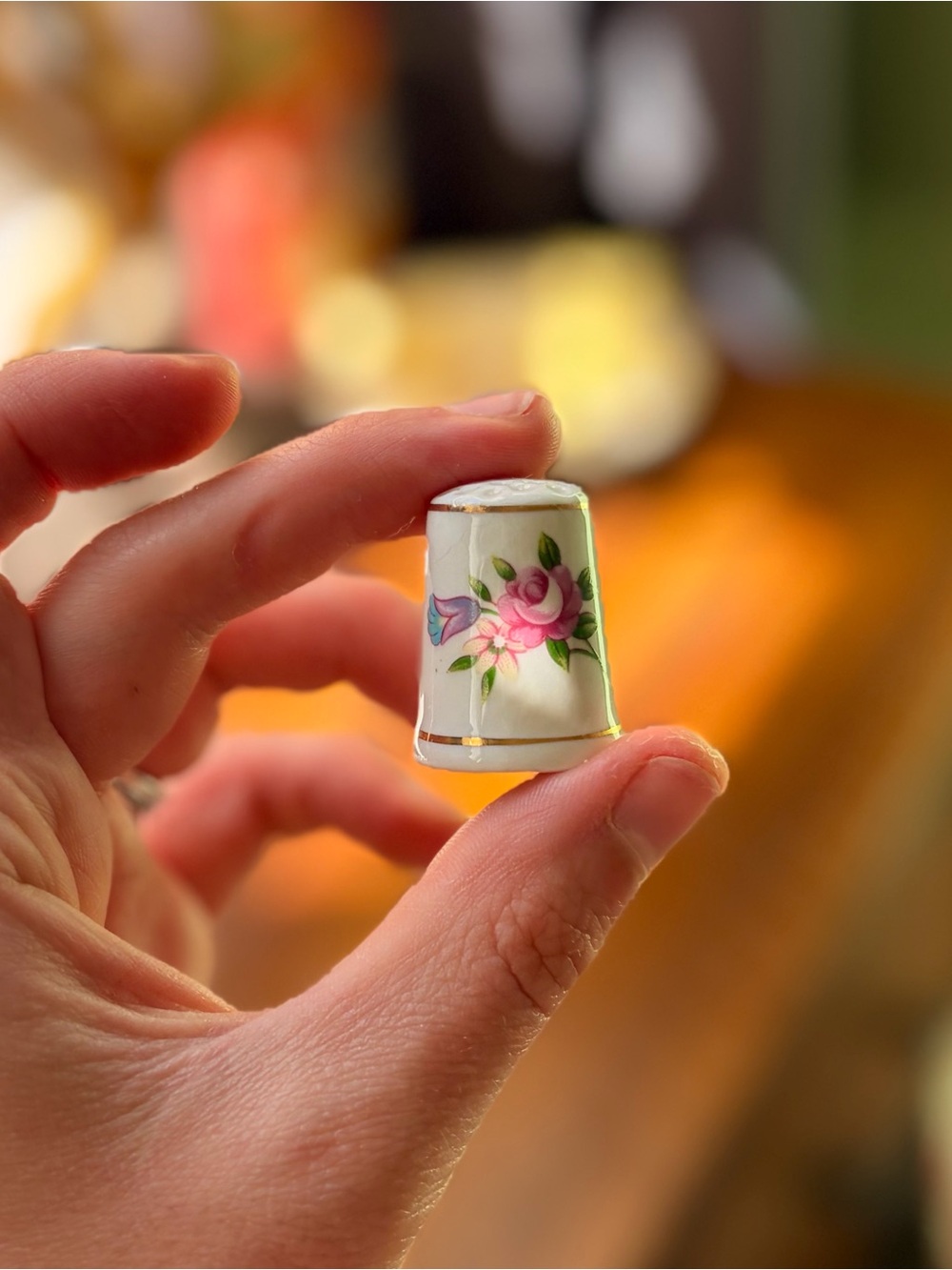 Porcelain Floral Pink Thimble Vintage Retro Keepsake Sewing & Crafts - Picture 5 of 5